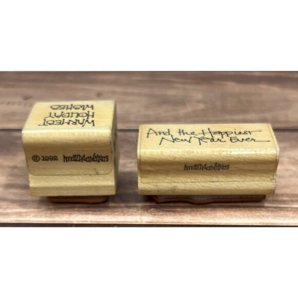 VINTAGE ANNETTE WATKINS WOOD MOUNTED RUBBER STAMP HOLIDAY SCHITTS CREEK (ISM?) - Picture 2 of 5